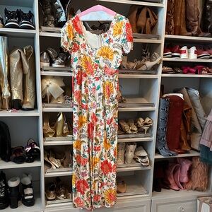 FARM Rio Floral Jumpsuit with Red, Yellow, and Blue Accents